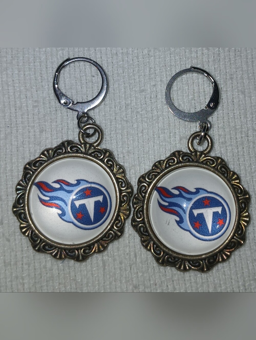 NWT Handcrafted Tennessee Titans Flame Logo Dangle Earrings - Blue & Red